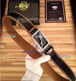 Perfect Replica Jaguar Black Leather Belt With Diamonds Stainless Steel Buckle